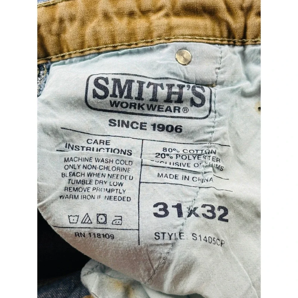 Smith's Workwear‎ Carpenter Jeans Men 31x32 Blue Denim Cotton Blend Hammer Loop